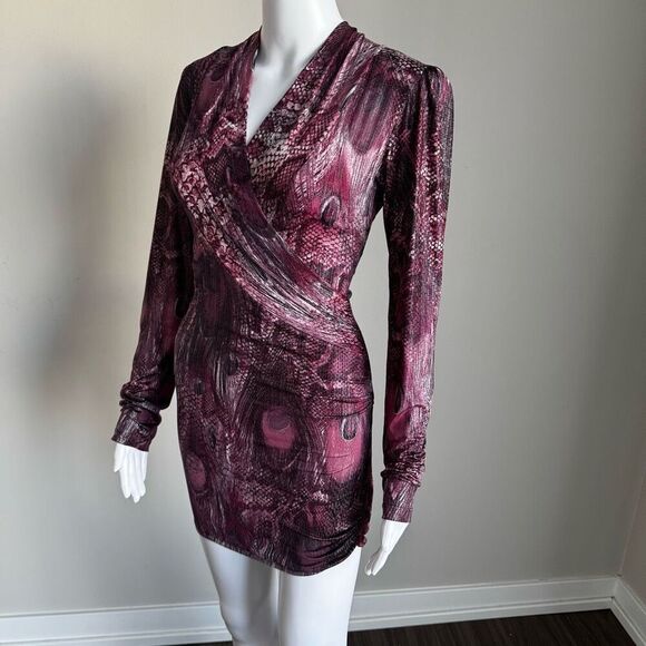 Snake Skin Animal Print Slinky Ruched Body Con Dress - Picture 1 of 8